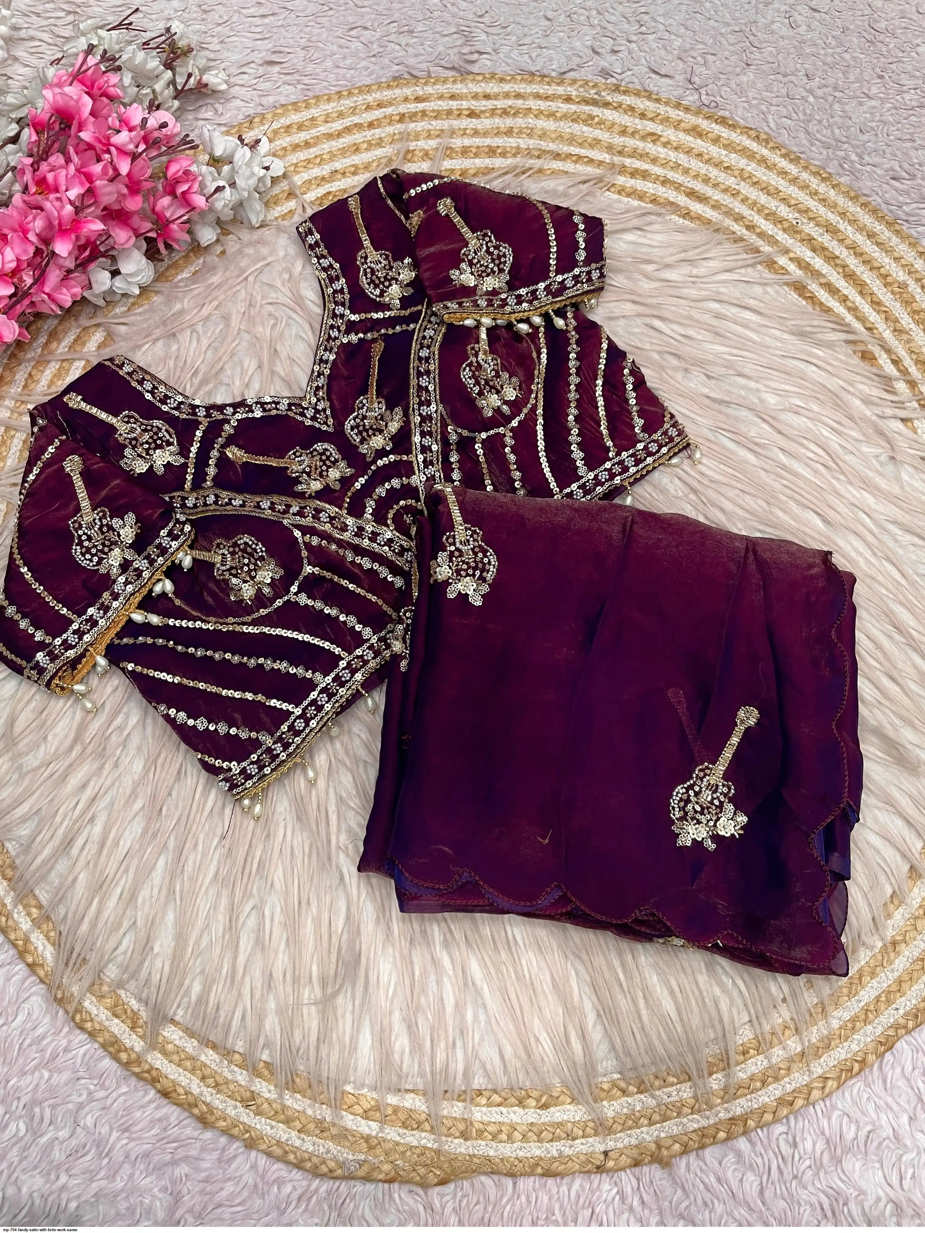 MP 754 FANDY SATIN WITH BRITS WORK SAREE F