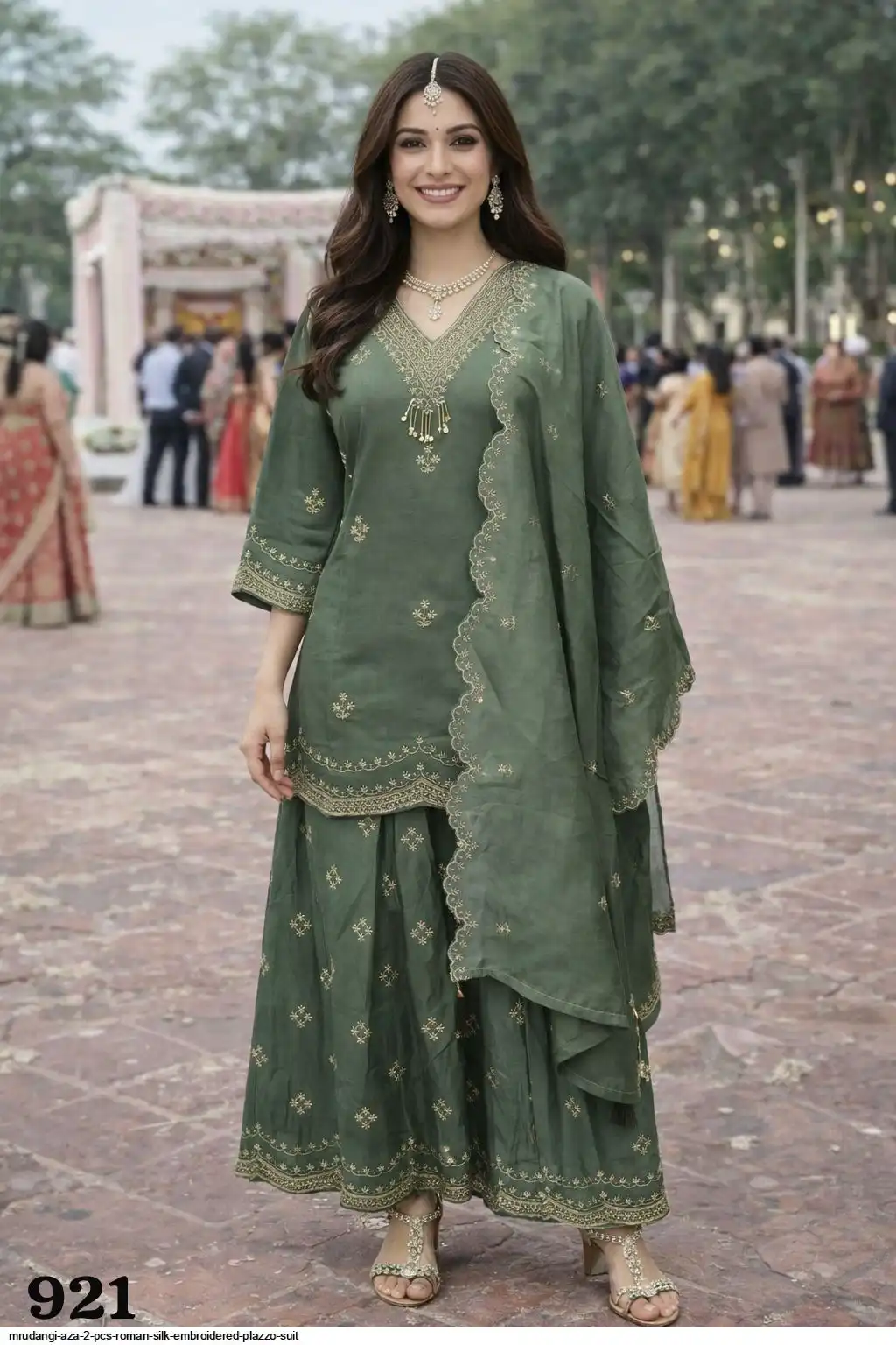 MRUDANGI AZA 2 PCS ROMAN SILK EMBROIDERED PLAZZO SUIT 921