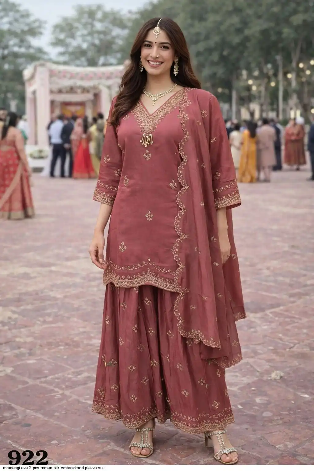 MRUDANGI AZA 2 PCS ROMAN SILK EMBROIDERED PLAZZO SUIT 922