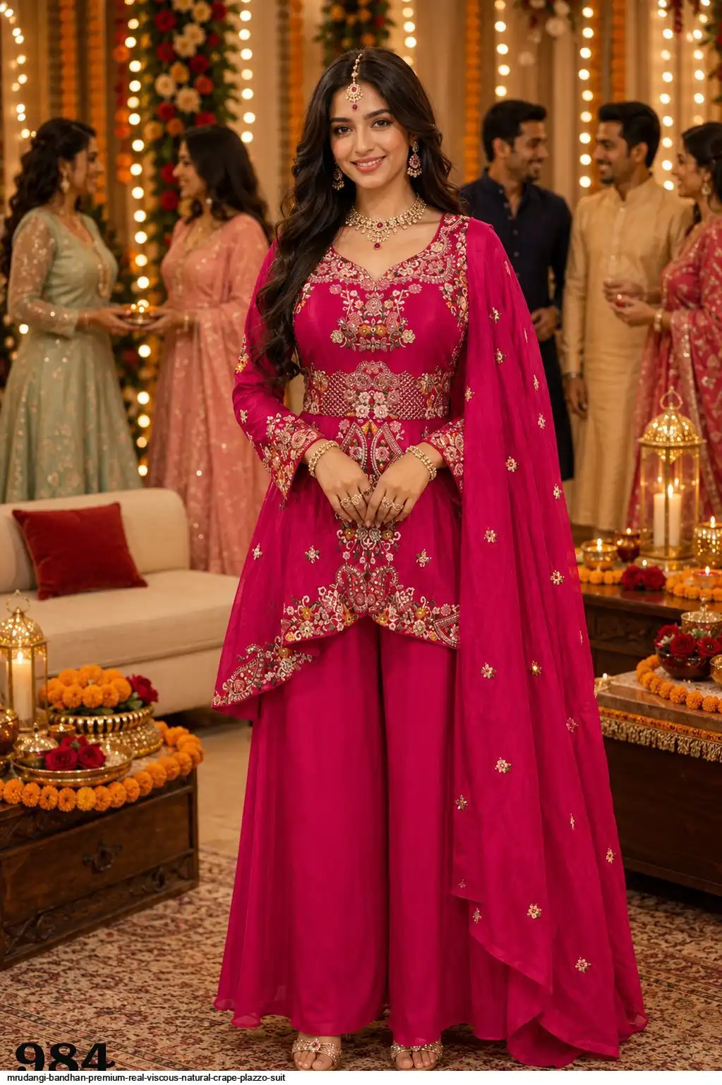 MRUDANGI BANDHAN PREMIUM REAL VISCOUS NATURAL CRAPE PLAZZO SUIT 984