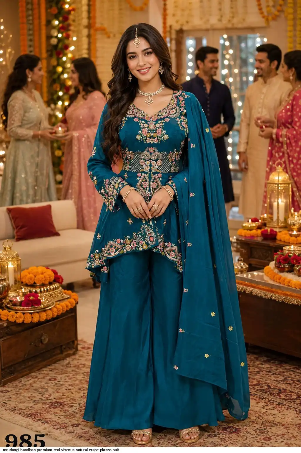 MRUDANGI BANDHAN PREMIUM REAL VISCOUS NATURAL CRAPE PLAZZO SUIT 985