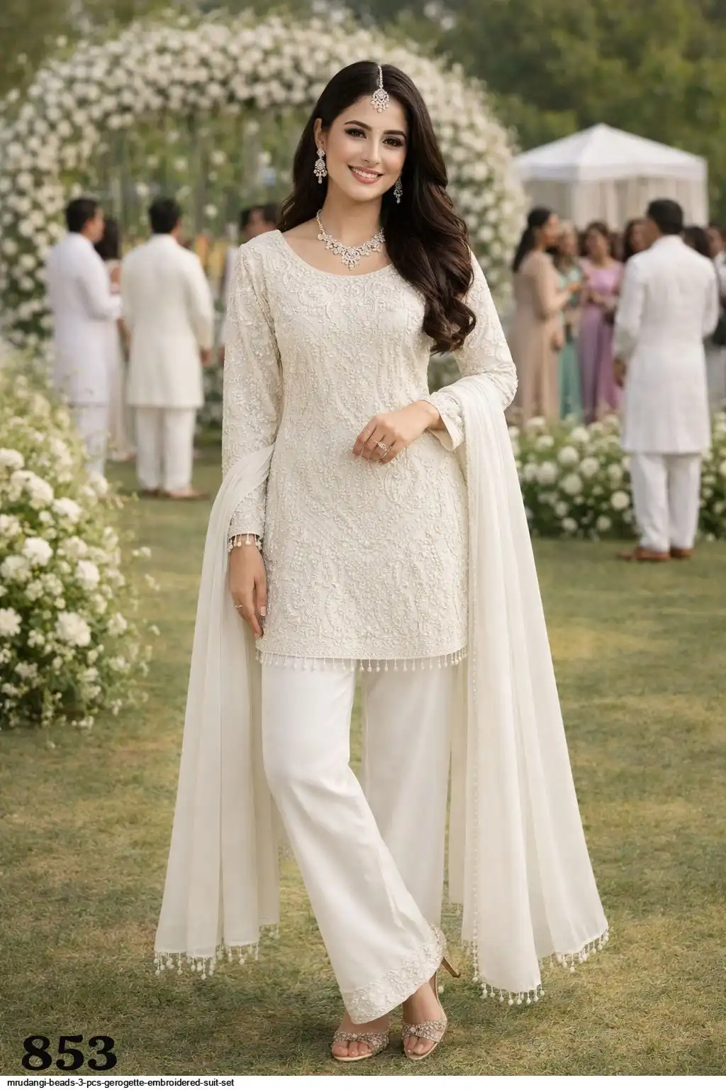 MRUDANGI BEADS 3 PCS GEROGETTE EMBROIDERED SUIT SET 853