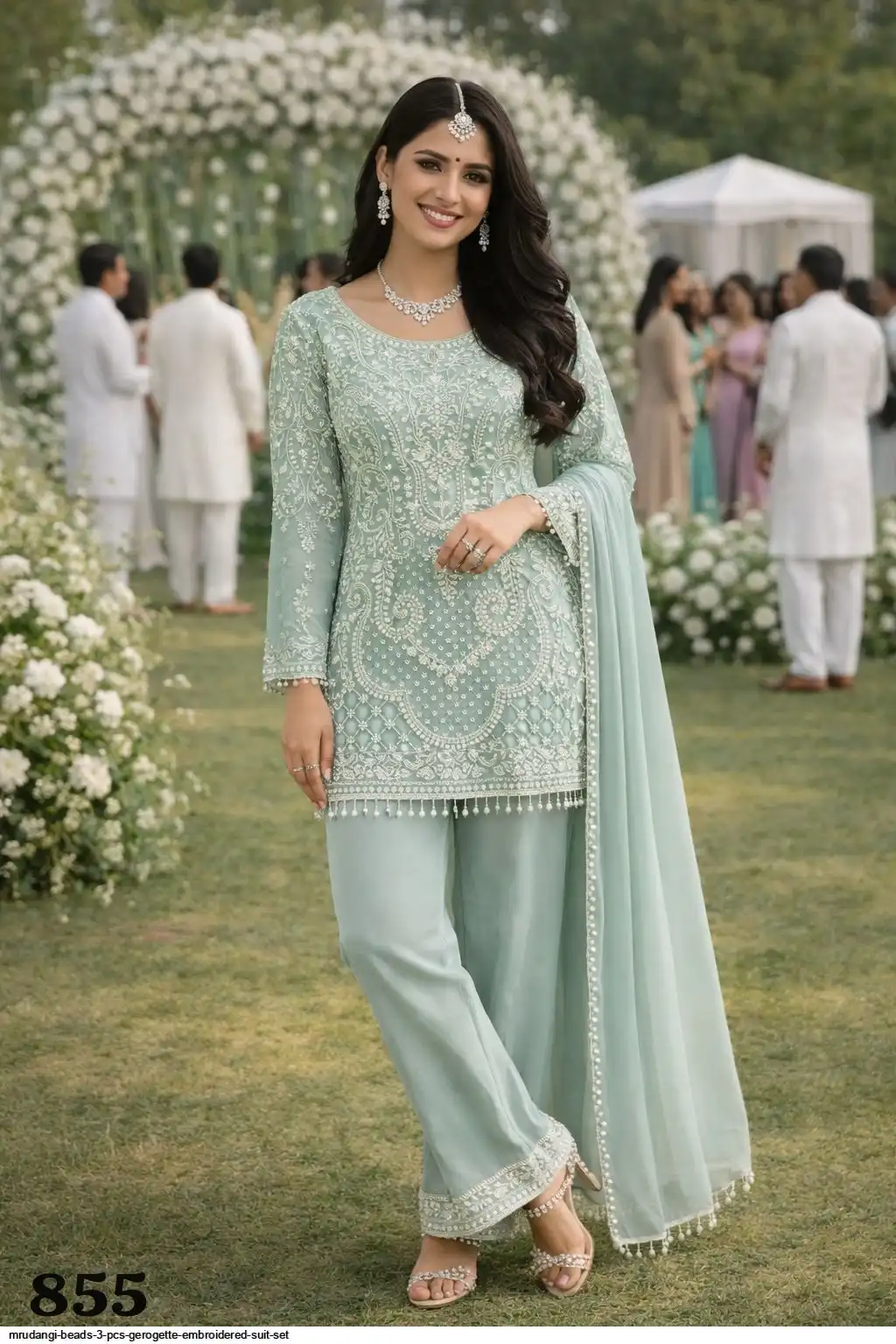 MRUDANGI BEADS 3 PCS GEROGETTE EMBROIDERED SUIT SET 855