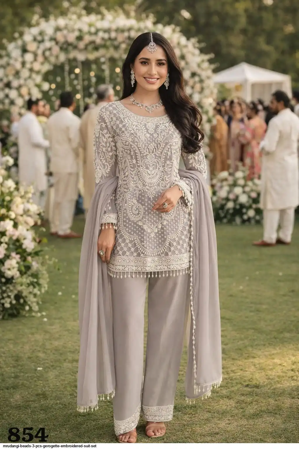 MRUDANGI BEADS 3 PCS GEROGETTE EMBROIDERED SUIT SET 854