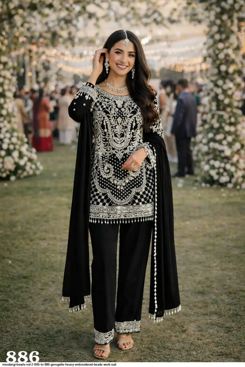MRUDANGI BEADS VOL 2 885 TO 886 GEROGETTE HEAVY EMBROIDERED BEADS WORK SUIT 886