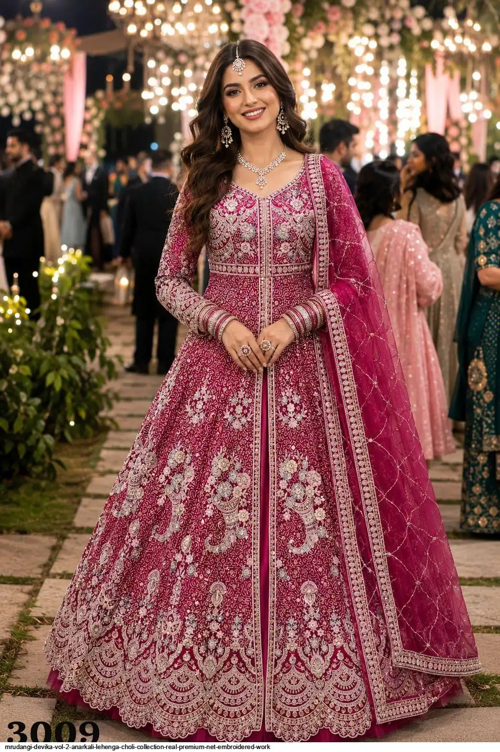 MRUDANGI DEVIKA VOL 2 ANARKALI LEHENGA CHOLI COLLECTION REAL PREMIUM NET EMBROIDERED WORK 3009