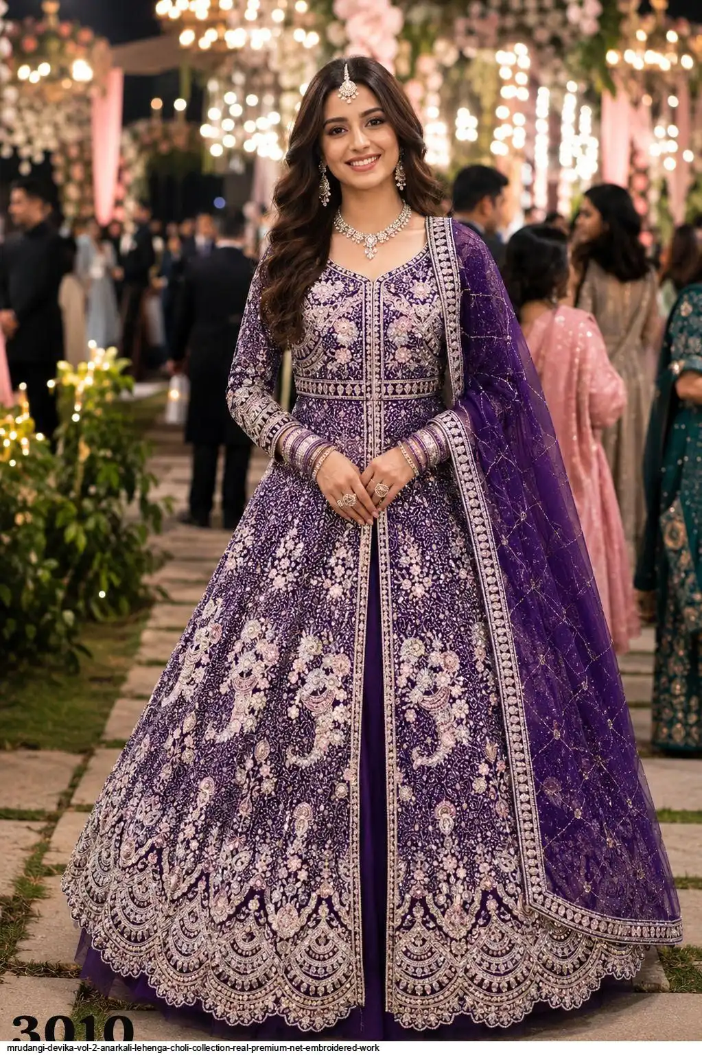 MRUDANGI DEVIKA VOL 2 ANARKALI LEHENGA CHOLI COLLECTION REAL PREMIUM NET EMBROIDERED WORK 3010