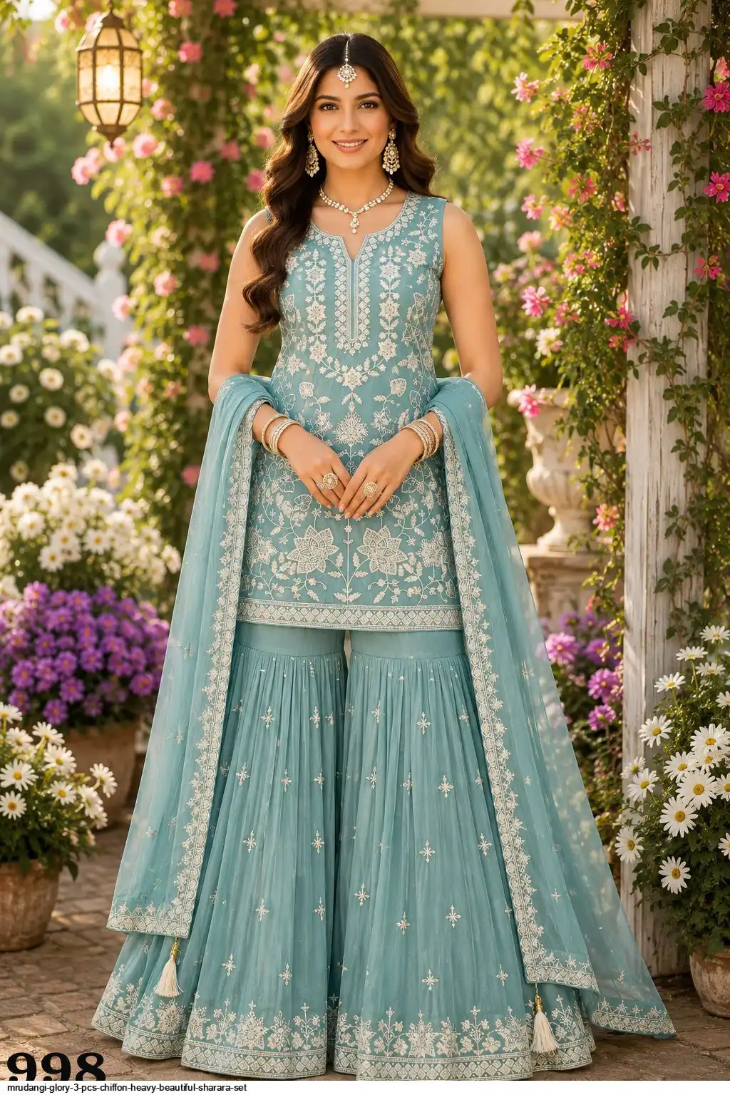 MRUDANGI GLORY 3 PCS CHIFFON HEAVY BEAUTIFUL SHARARA SET 2