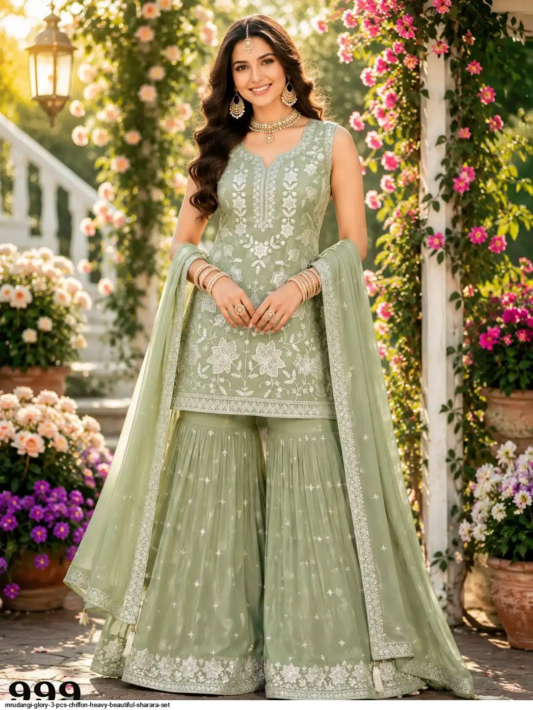 MRUDANGI GLORY 3 PCS CHIFFON HEAVY BEAUTIFUL SHARARA SET 3