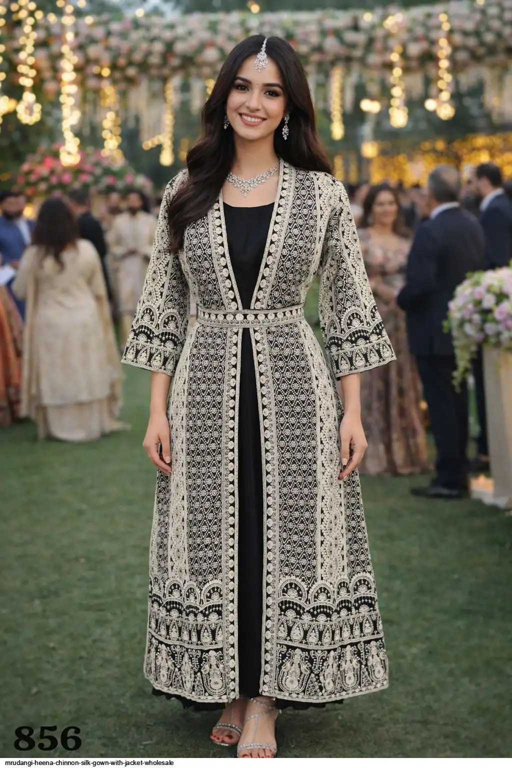 MRUDANGI HEENA CHINNON SILK GOWN WITH JACKET WHOLESALE 856