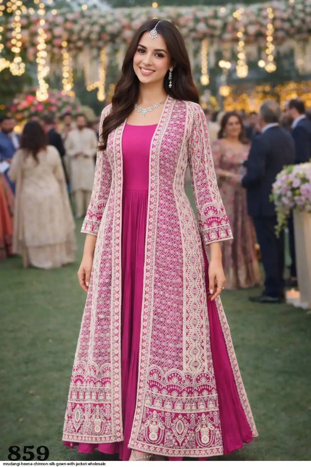 MRUDANGI HEENA CHINNON SILK GOWN WITH JACKET WHOLESALE 859