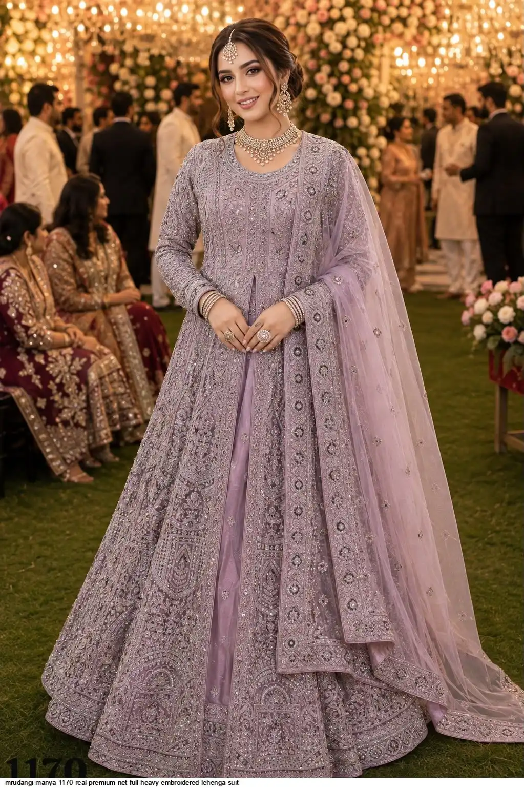MRUDANGI MANYA REAL PREMIUM NET FULL HEAVY EMBROIDERED LEHENGA SUIT 1170