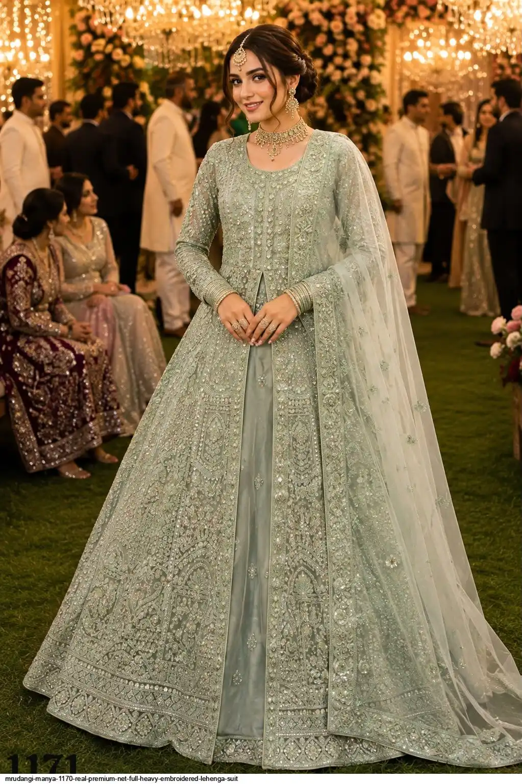 MRUDANGI MANYA REAL PREMIUM NET FULL HEAVY EMBROIDERED LEHENGA SUIT 1171