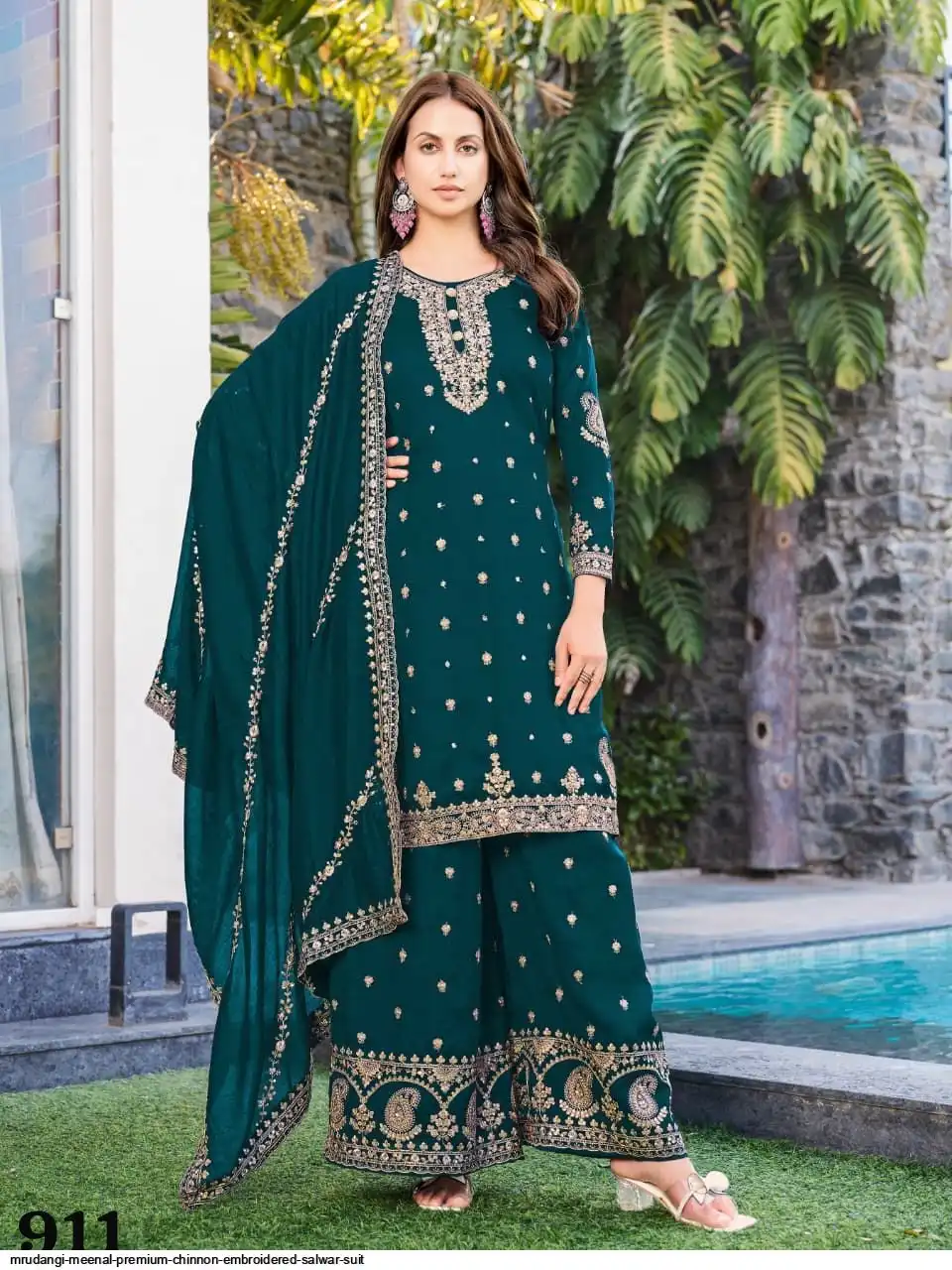 MRUDANGI MEENAL PREMIUM CHINNON EMBROIDERED SALWAR SUIT 911