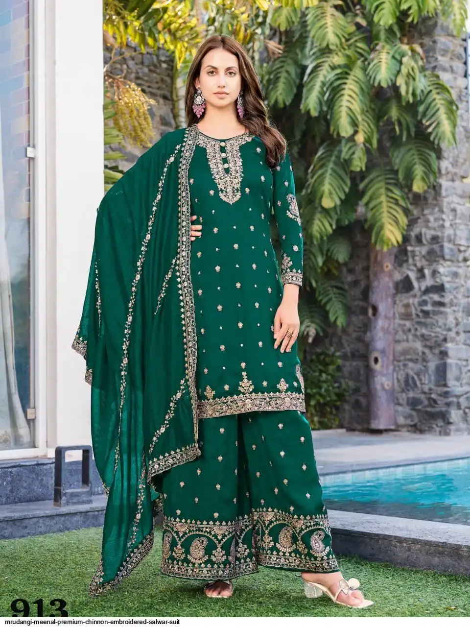 MRUDANGI MEENAL PREMIUM CHINNON EMBROIDERED SALWAR SUIT 913