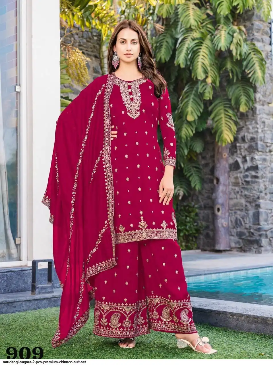 MRUDANGI NAGMA 2 PCS PREMIUM CHINNON SUIT SET 909
