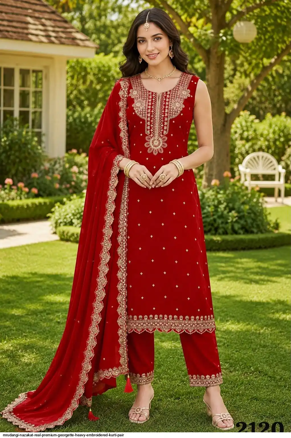 MRUDANGI NAZAKAT REAL PREMIUM GEORGETTE HEAVY EMBROIDERED KURTI PAIR 2120
