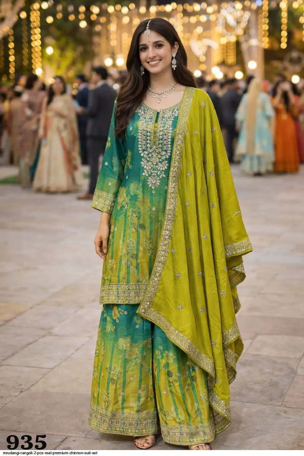 MRUDANGI RANGOLI 2 PCS REAL PREMIUM CHINNON SUIT SET 935