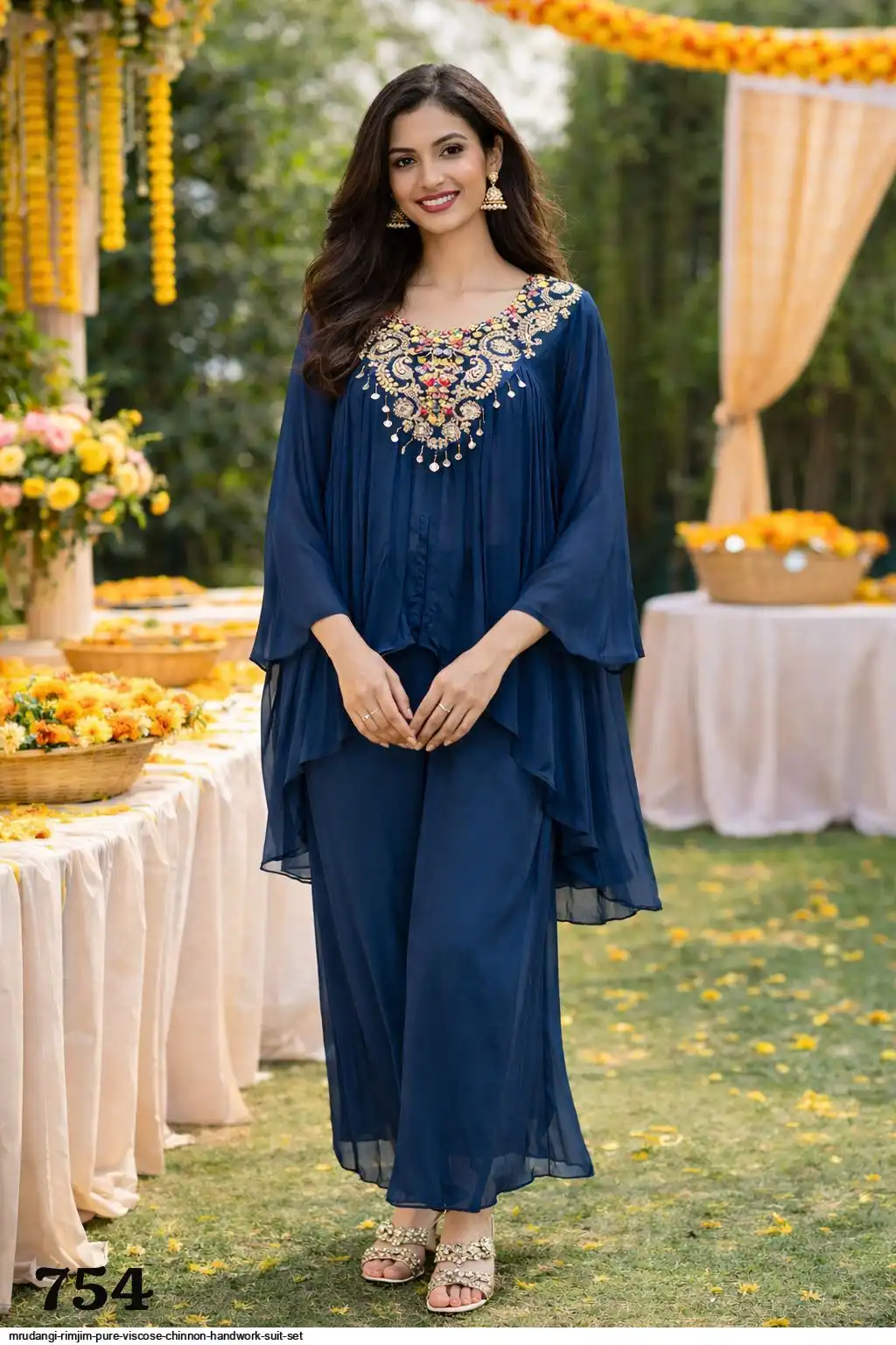 MRUDANGI RIMJIM PURE VISCOSE CHINNON HANDWORK SUIT SET 754