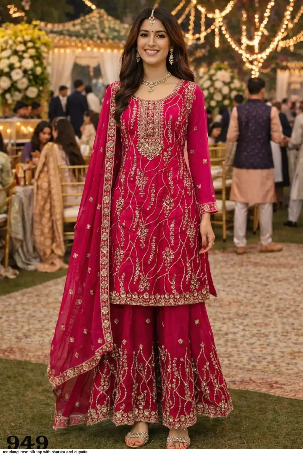 MRUDANGI ROSE SILK TOP WITH SHARARA AND DUPATTA 949
