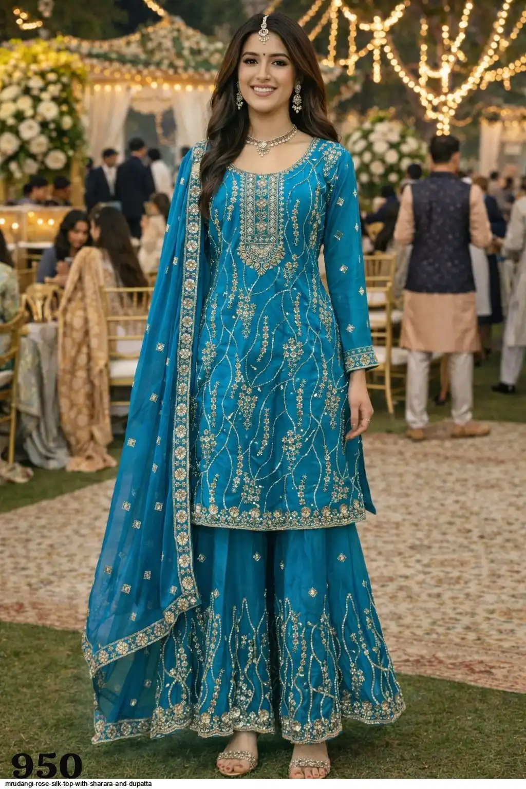 MRUDANGI ROSE SILK TOP WITH SHARARA AND DUPATTA 950
