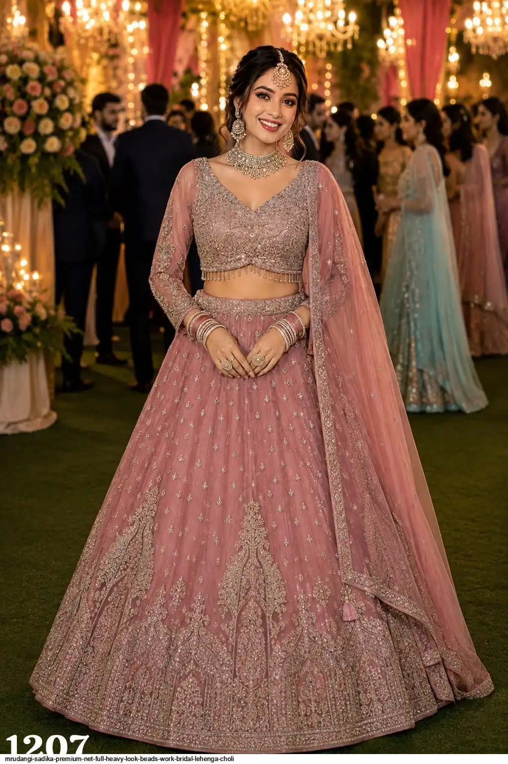 MRUDANGI SADIKA PREMIUM NET FULL HEAVY LOOK BEADS WORK BRIDAL LEHENGA CHOLI 1207