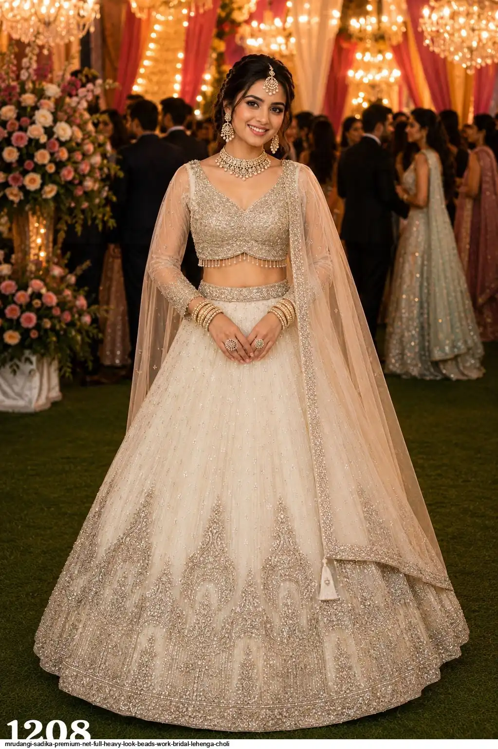 MRUDANGI SADIKA PREMIUM NET FULL HEAVY LOOK BEADS WORK BRIDAL LEHENGA CHOLI 1208