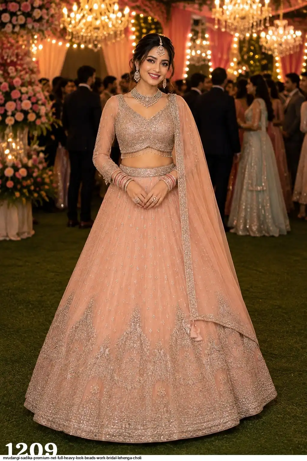 MRUDANGI SADIKA PREMIUM NET FULL HEAVY LOOK BEADS WORK BRIDAL LEHENGA CHOLI 1209