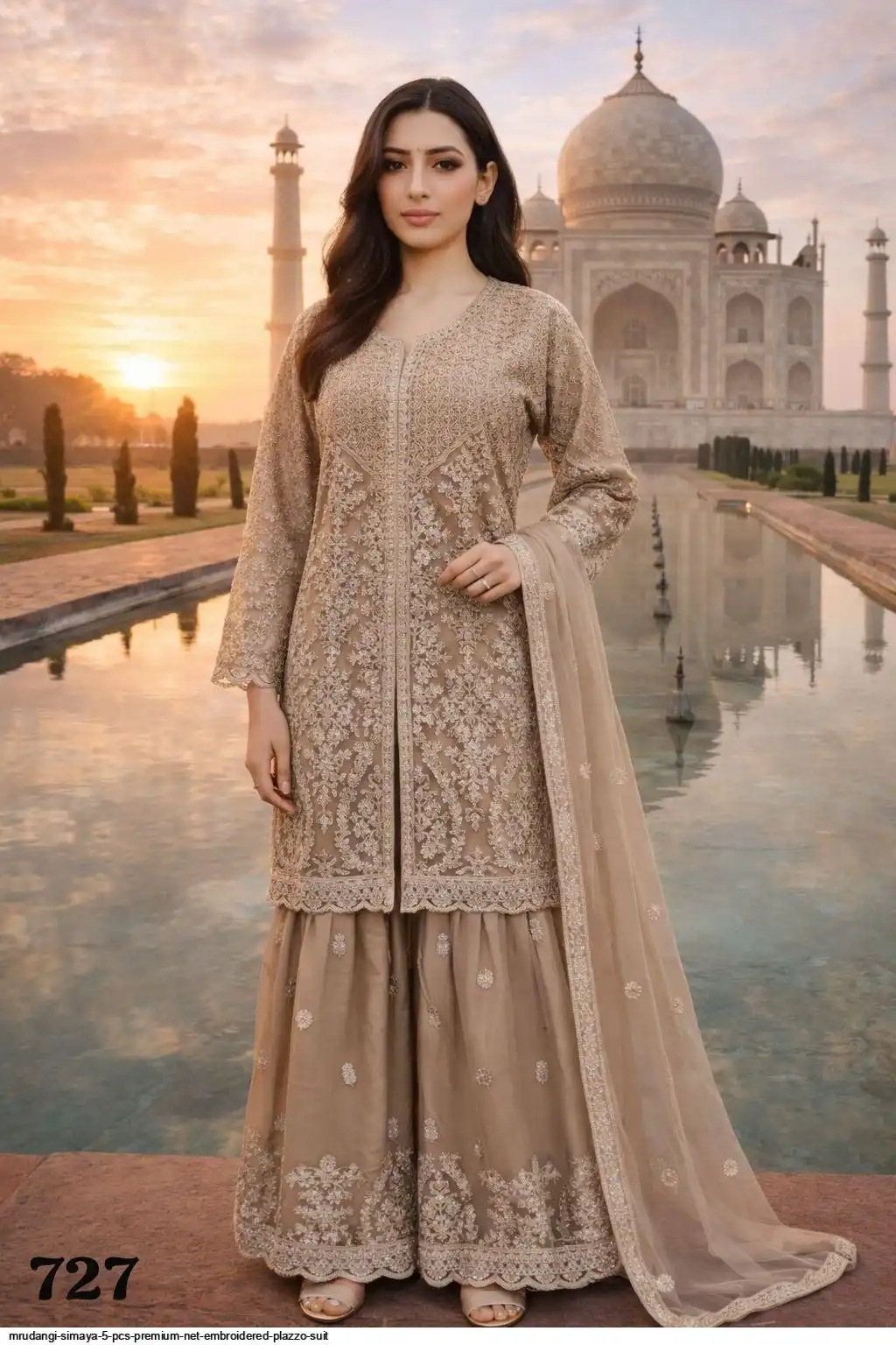 MRUDANGI SIMAYA 5 PCS PREMIUM NET EMBROIDERED PLAZZO SUIT 727