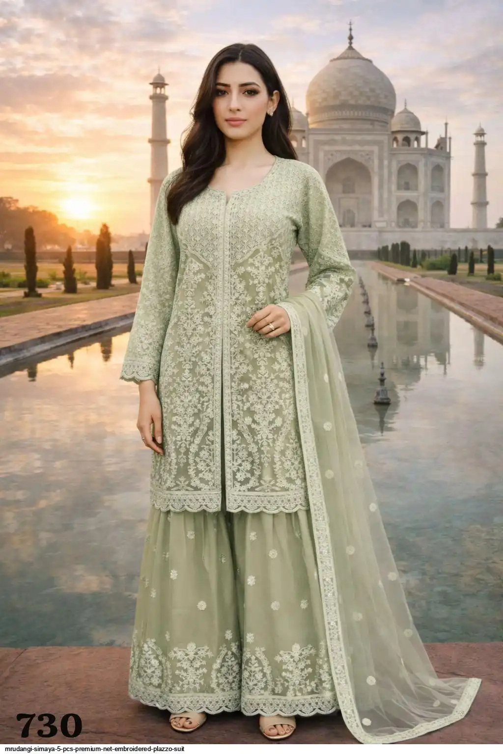 MRUDANGI SIMAYA 5 PCS PREMIUM NET EMBROIDERED PLAZZO SUIT 730