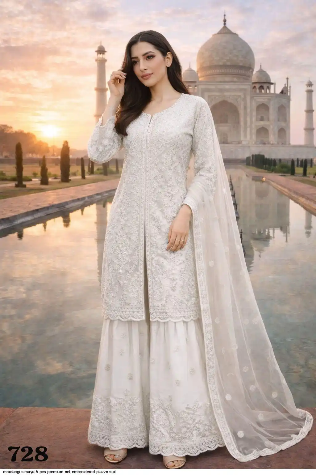 MRUDANGI SIMAYA 5 PCS PREMIUM NET EMBROIDERED PLAZZO SUIT 728