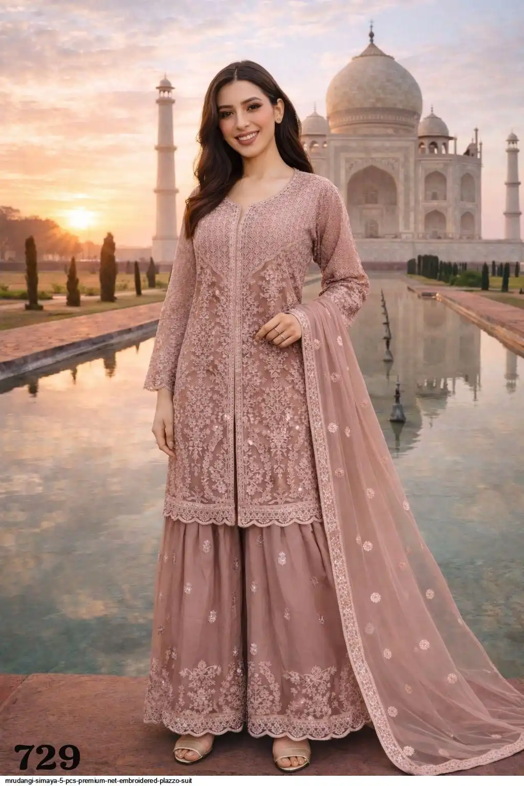 MRUDANGI SIMAYA 5 PCS PREMIUM NET EMBROIDERED PLAZZO SUIT 729