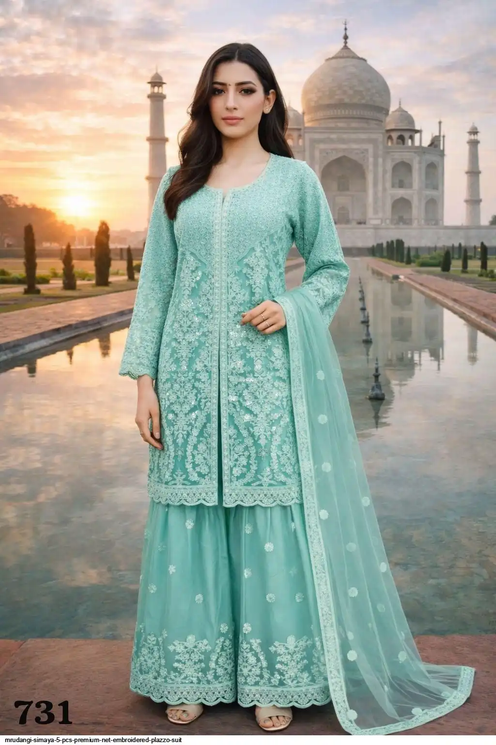 MRUDANGI SIMAYA 5 PCS PREMIUM NET EMBROIDERED PLAZZO SUIT 731