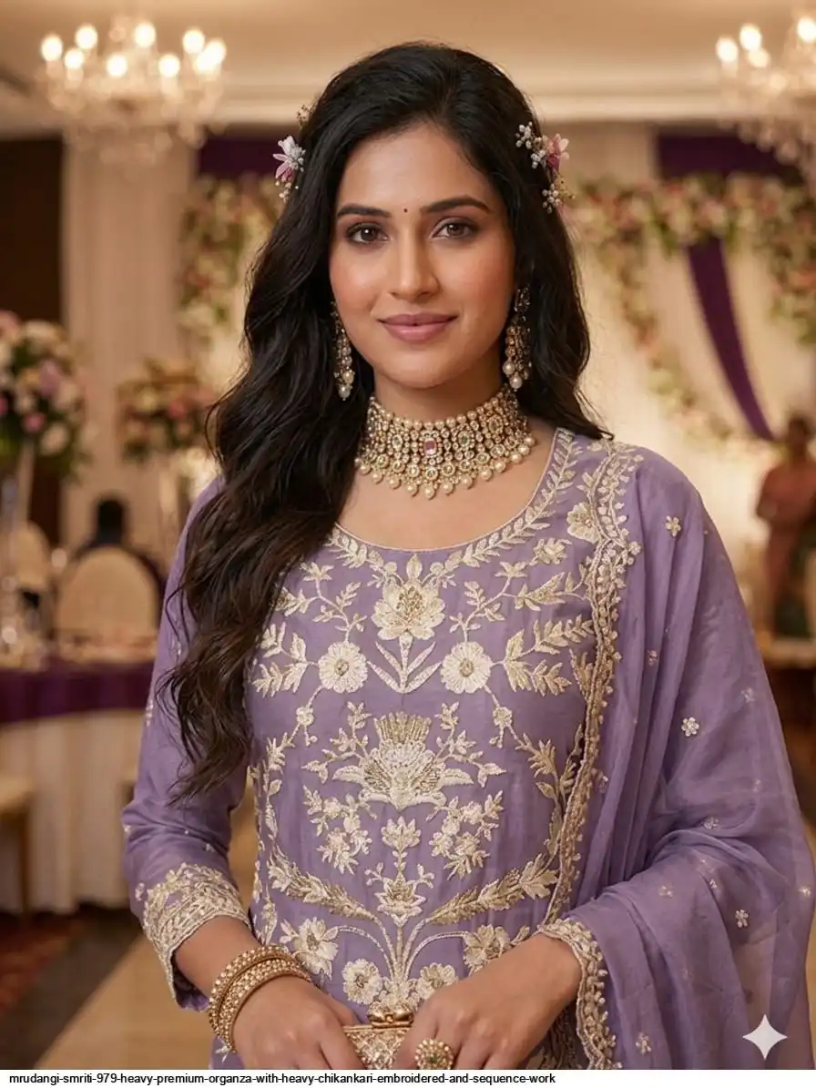 MRUDANGI SMRITI 979 HEAVY PREMIUM ORGANZA WITH HEAVY CHIKANKARI EMBROIDERED AND SEQUENCE WORK 3