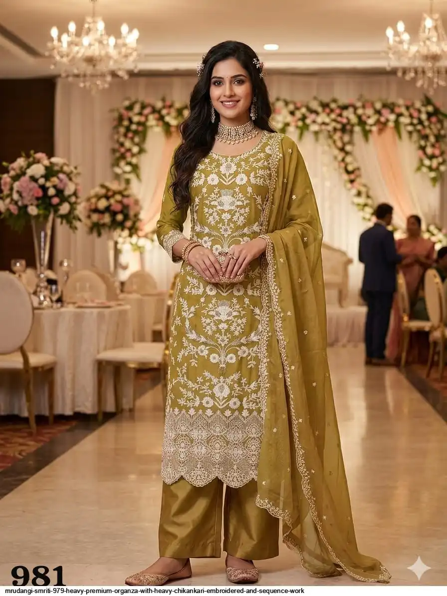 MRUDANGI SMRITI 979 HEAVY PREMIUM ORGANZA WITH HEAVY CHIKANKARI EMBROIDERED AND SEQUENCE WORK 2