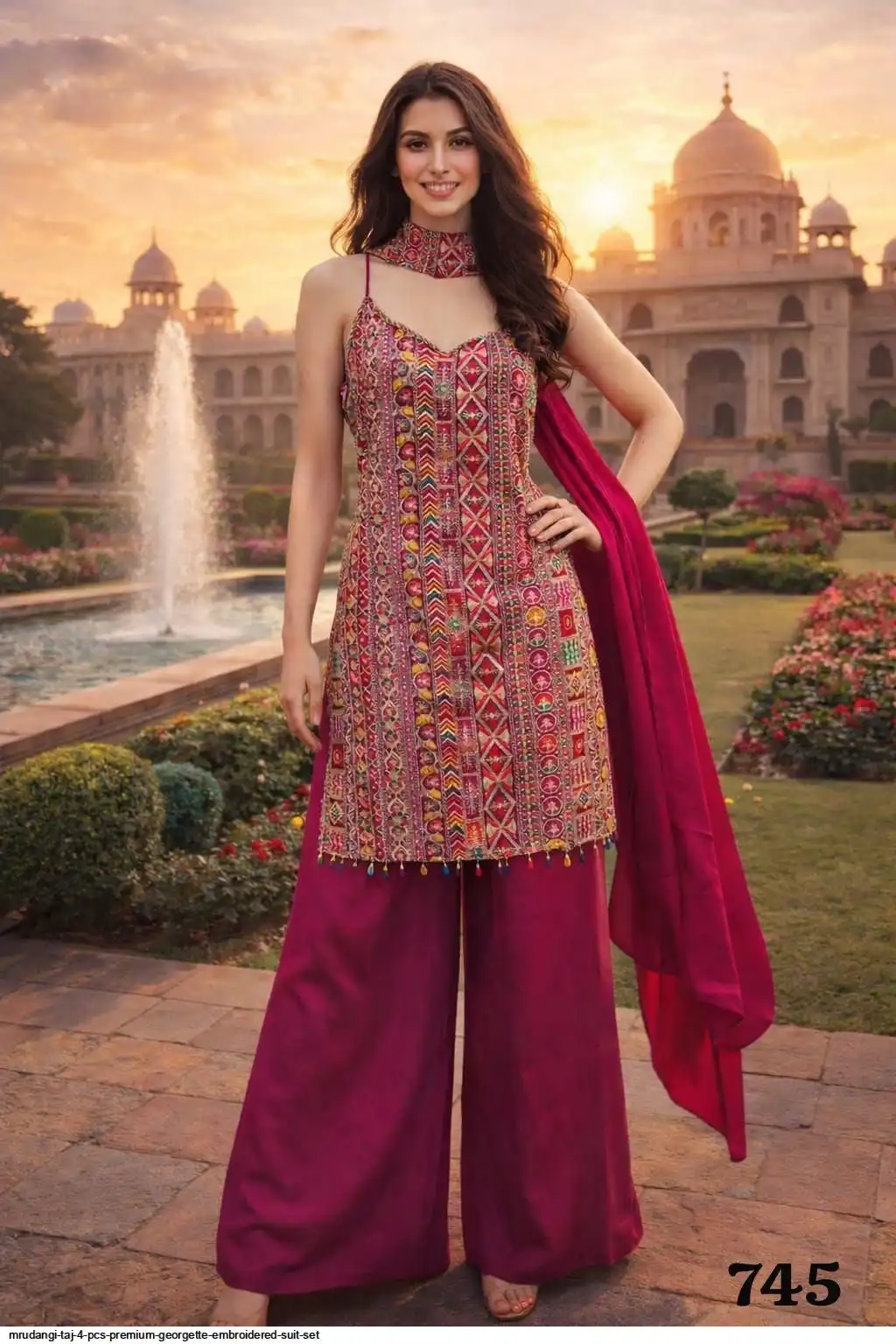 MRUDANGI TAJ 4 PCS PREMIUM GEORGETTE EMBROIDERED SUIT SET 745