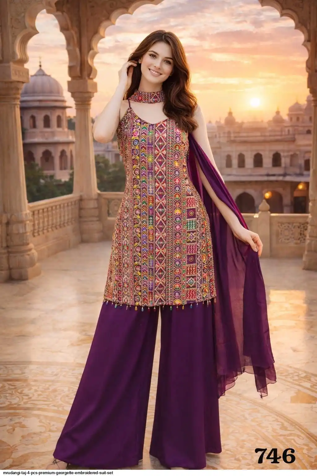 MRUDANGI TAJ 4 PCS PREMIUM GEORGETTE EMBROIDERED SUIT SET 746