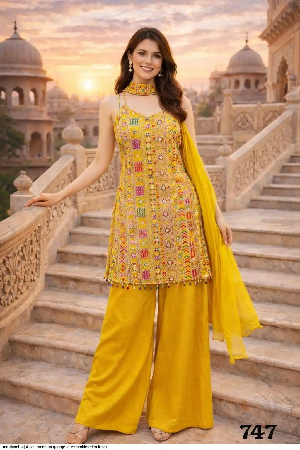 MRUDANGI TAJ 4 PCS PREMIUM GEORGETTE EMBROIDERED SUIT SET 747