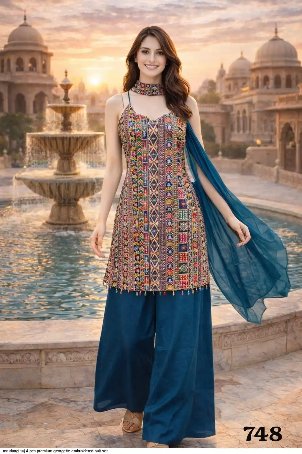 MRUDANGI TAJ 4 PCS PREMIUM GEORGETTE EMBROIDERED SUIT SET 748