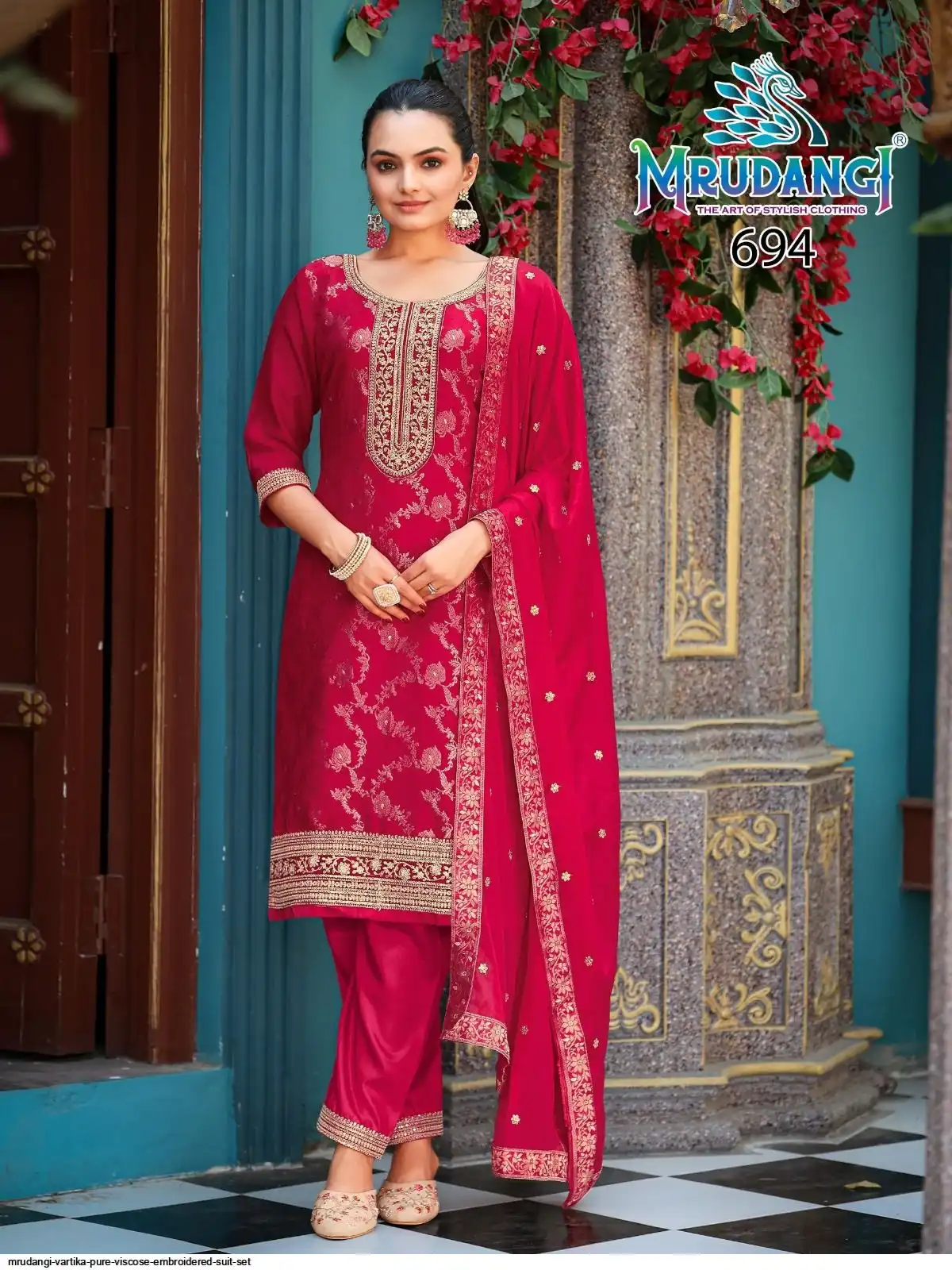 MRUDANGI VARTIKA PURE VISCOSE EMBROIDERED SUIT SET 694