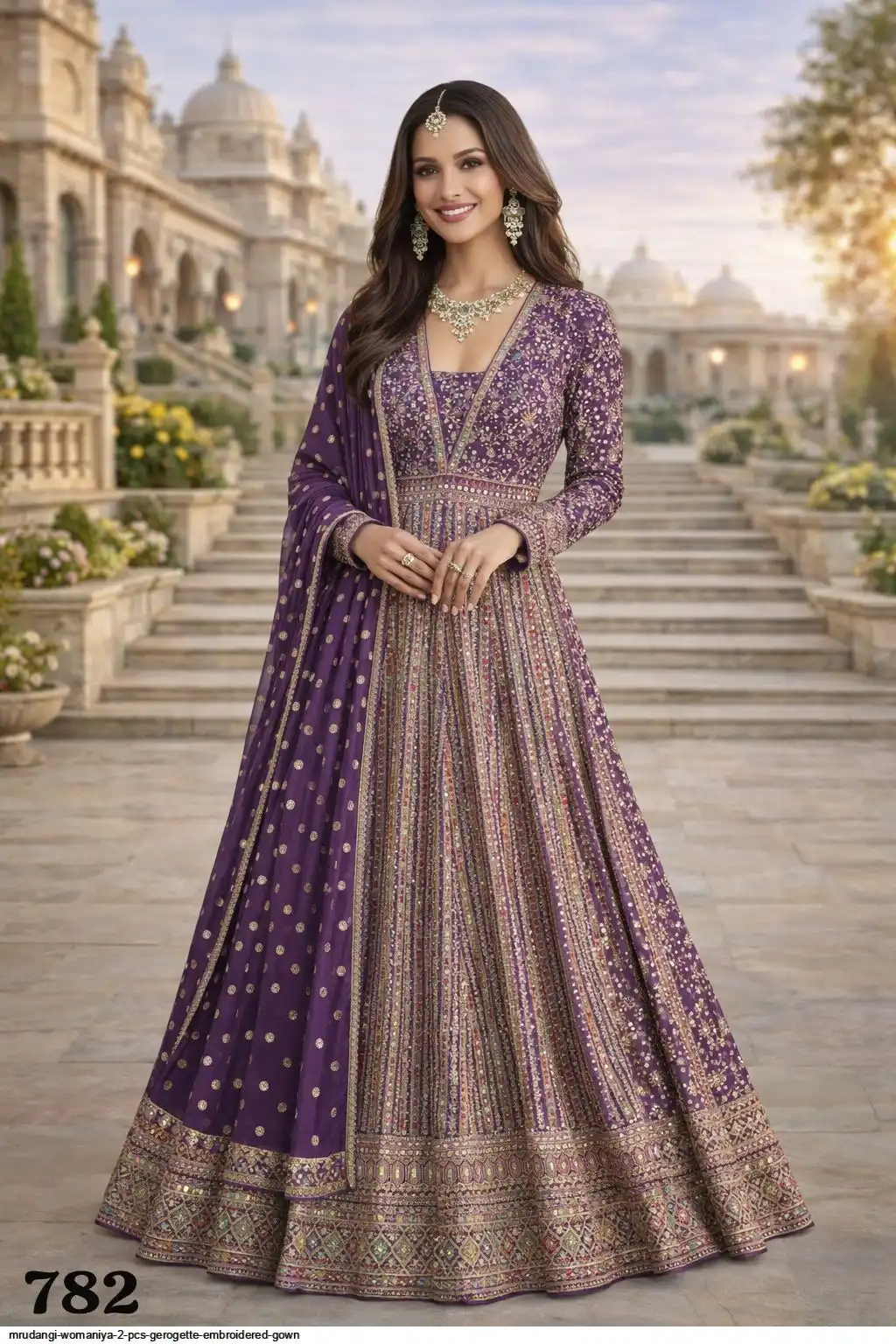 MRUDANGI WOMANIYA 2 PCS GEROGETTE EMBROIDERED GOWN 782
