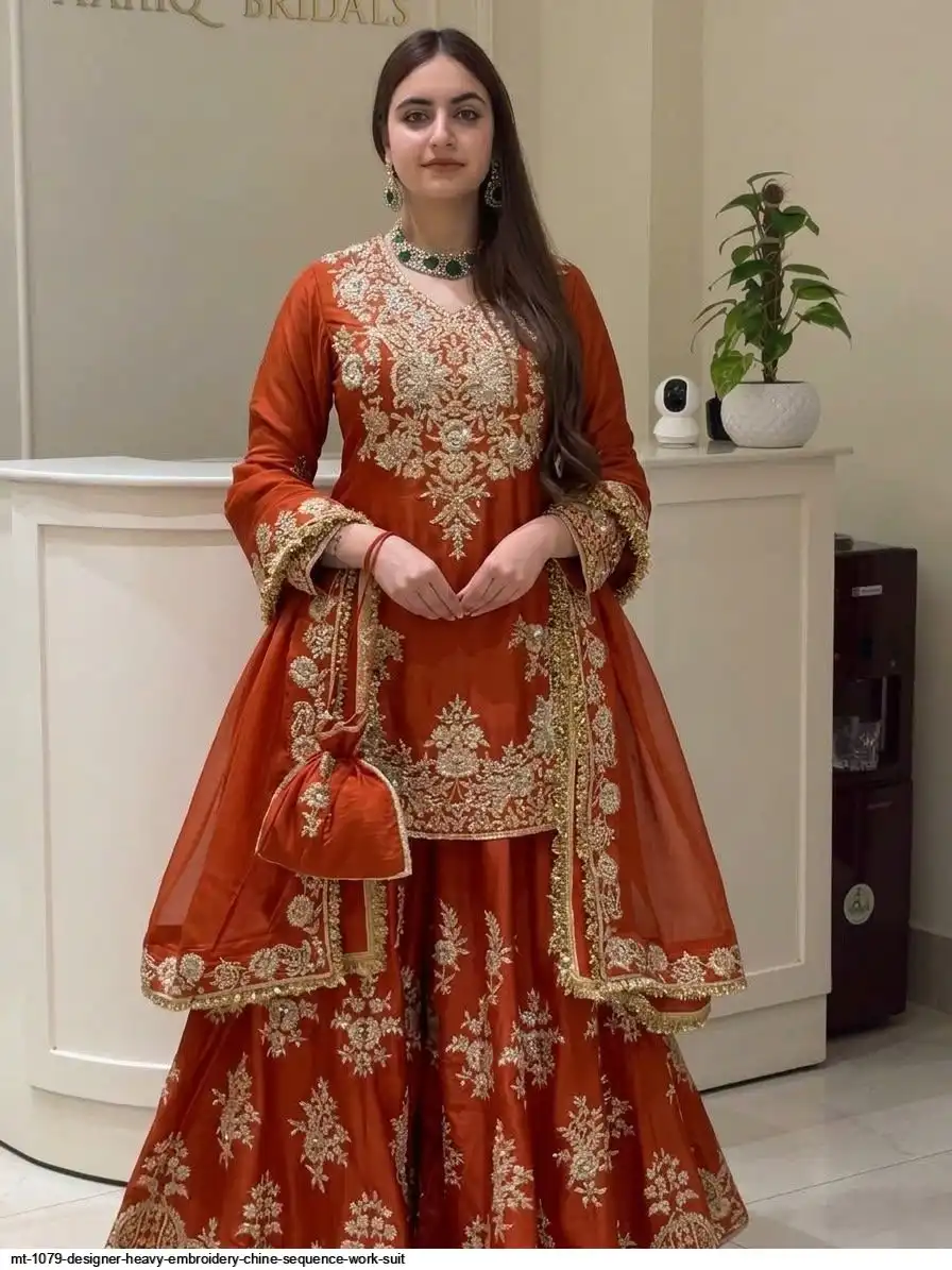 MT 1079 DESIGNER HEAVY EMBROIDERY CHINE SEQUENCE WORK SUIT B