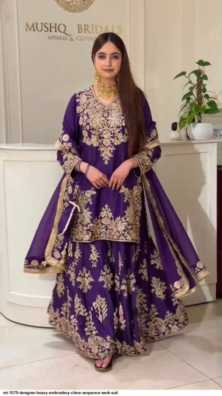 MT 1079 DESIGNER HEAVY EMBROIDERY CHINE SEQUENCE WORK SUIT C