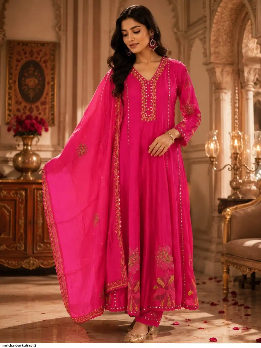 MUL CHANDERI KURTI SET 2 B