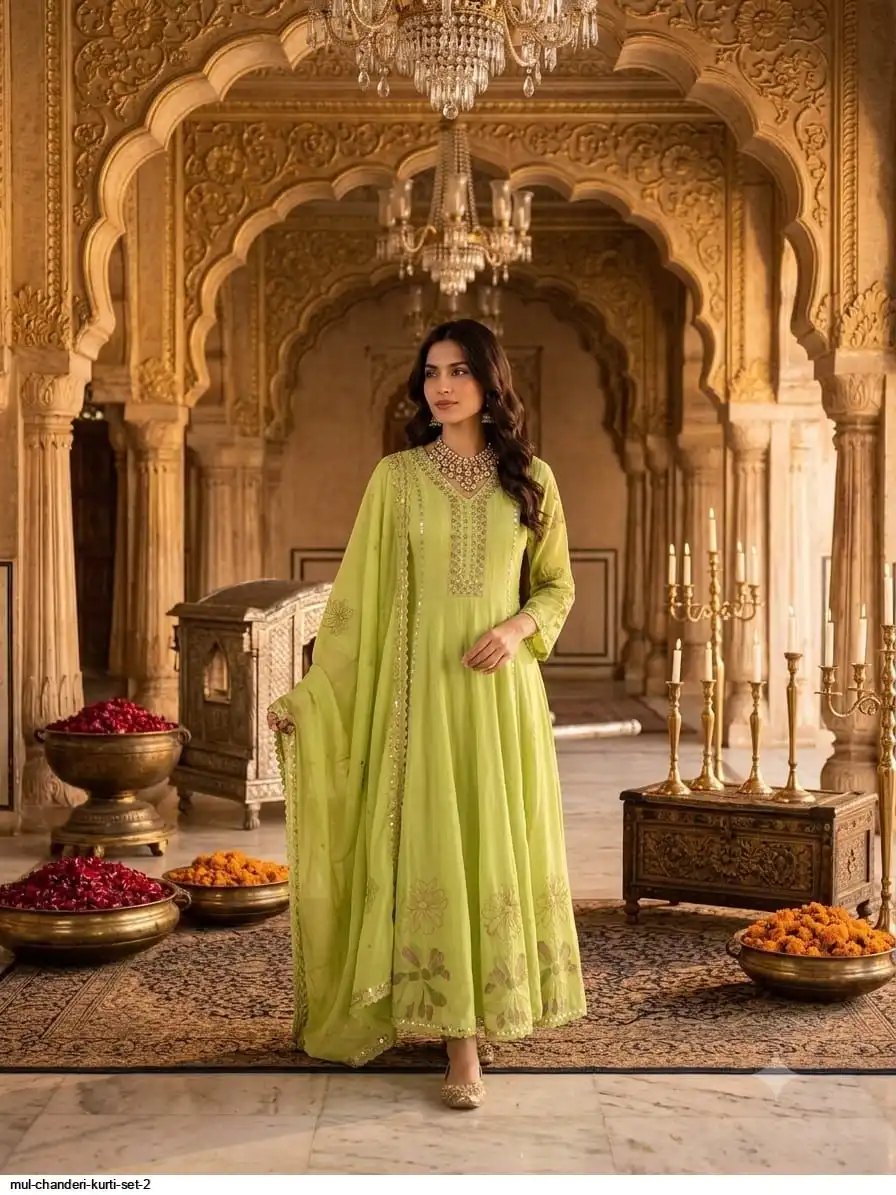 MUL CHANDERI KURTI SET 2 C