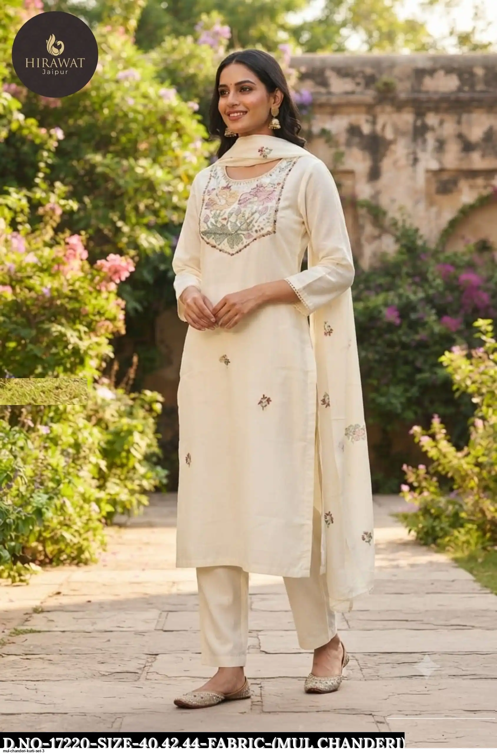 MUL CHANDERI KURTI SET 3 17220