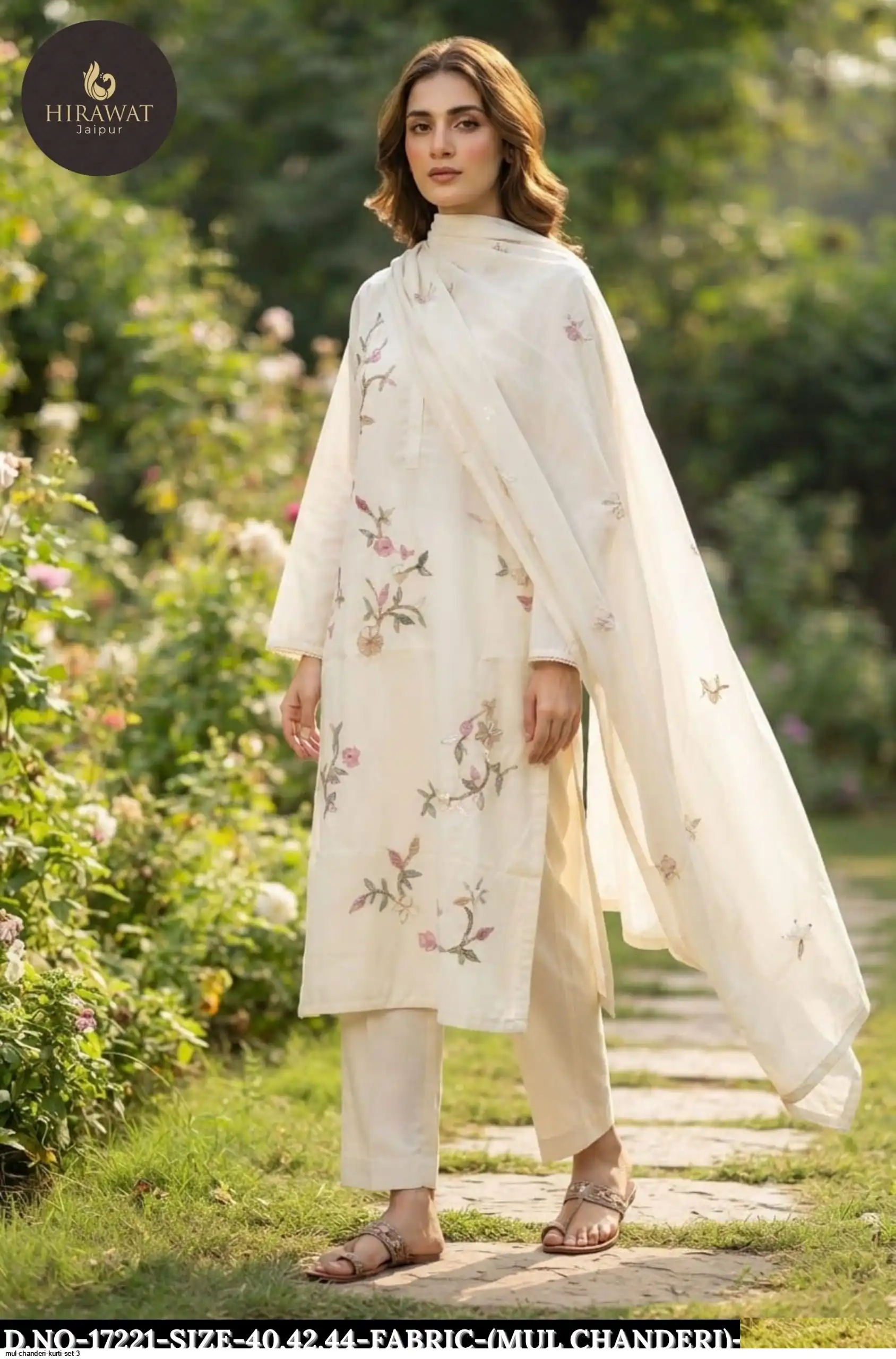 MUL CHANDERI KURTI SET 3 17221