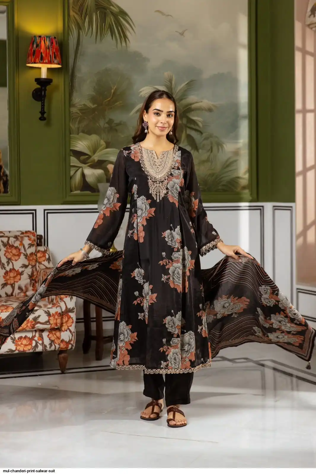 MUL CHANDERI PRINT SALWAR SUIT B