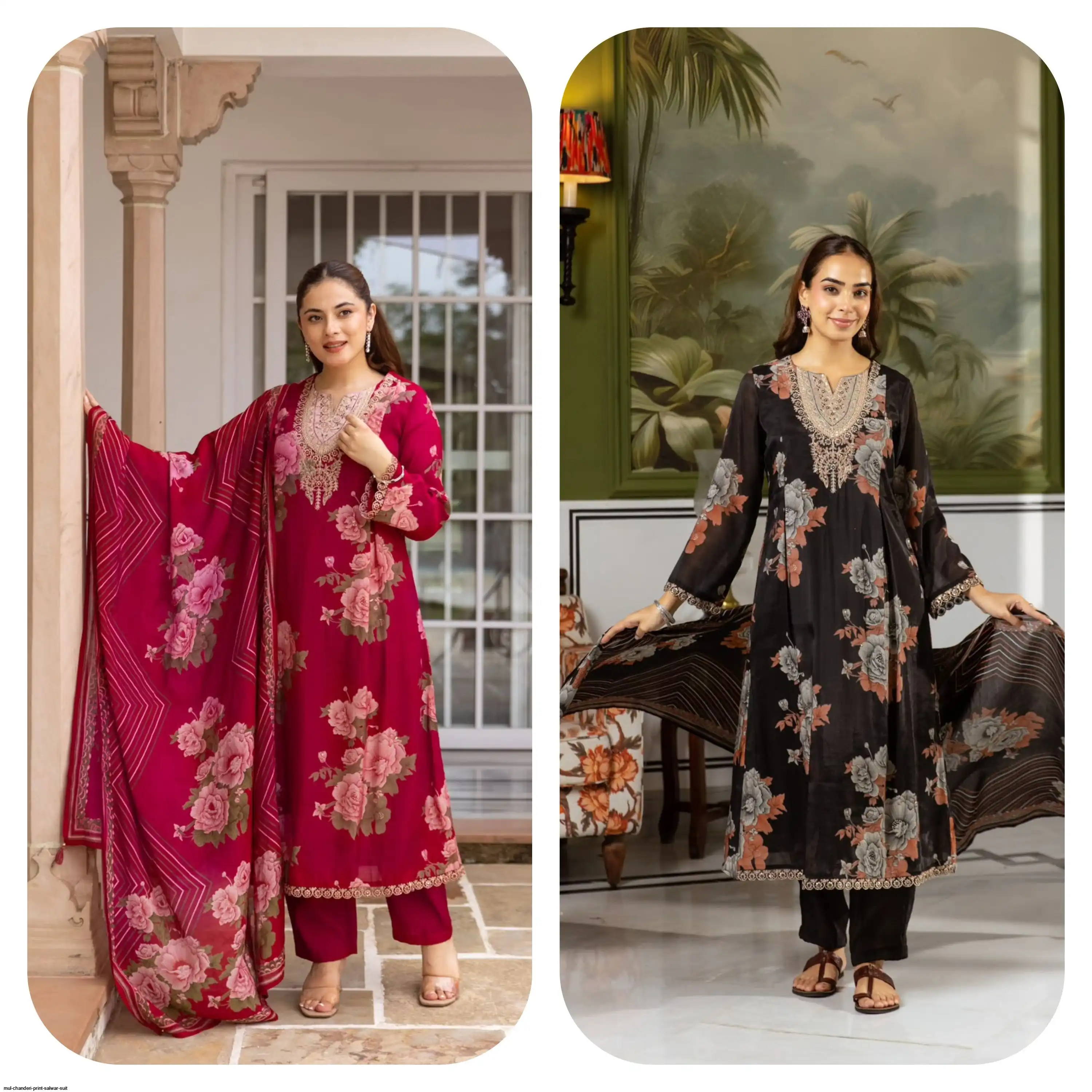 MUL CHANDERI PRINT SALWAR SUIT