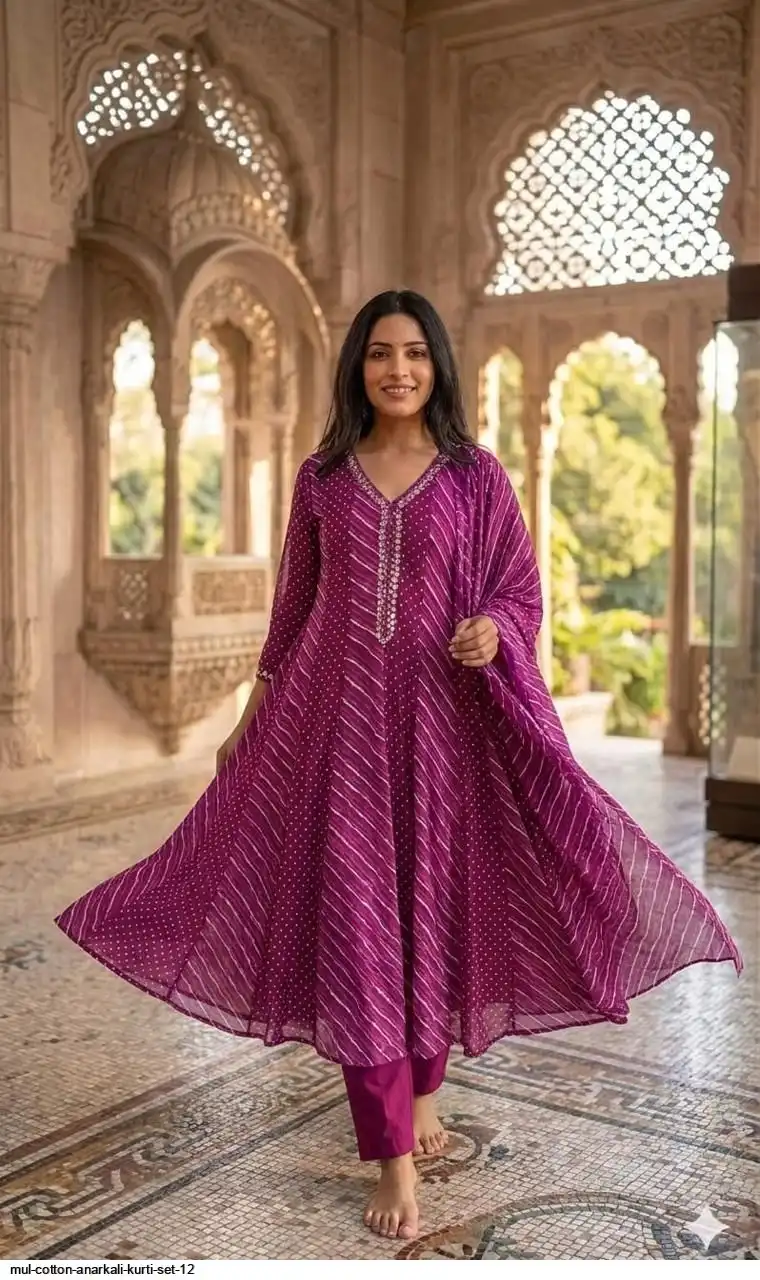 MUL COTTON ANARKALI KURTI SET 12 B